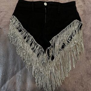 Akira “Gonna Love Me” waterfall rhinestone denim black shorts